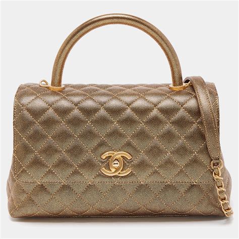 chanel gold medium quilted coco handle bag